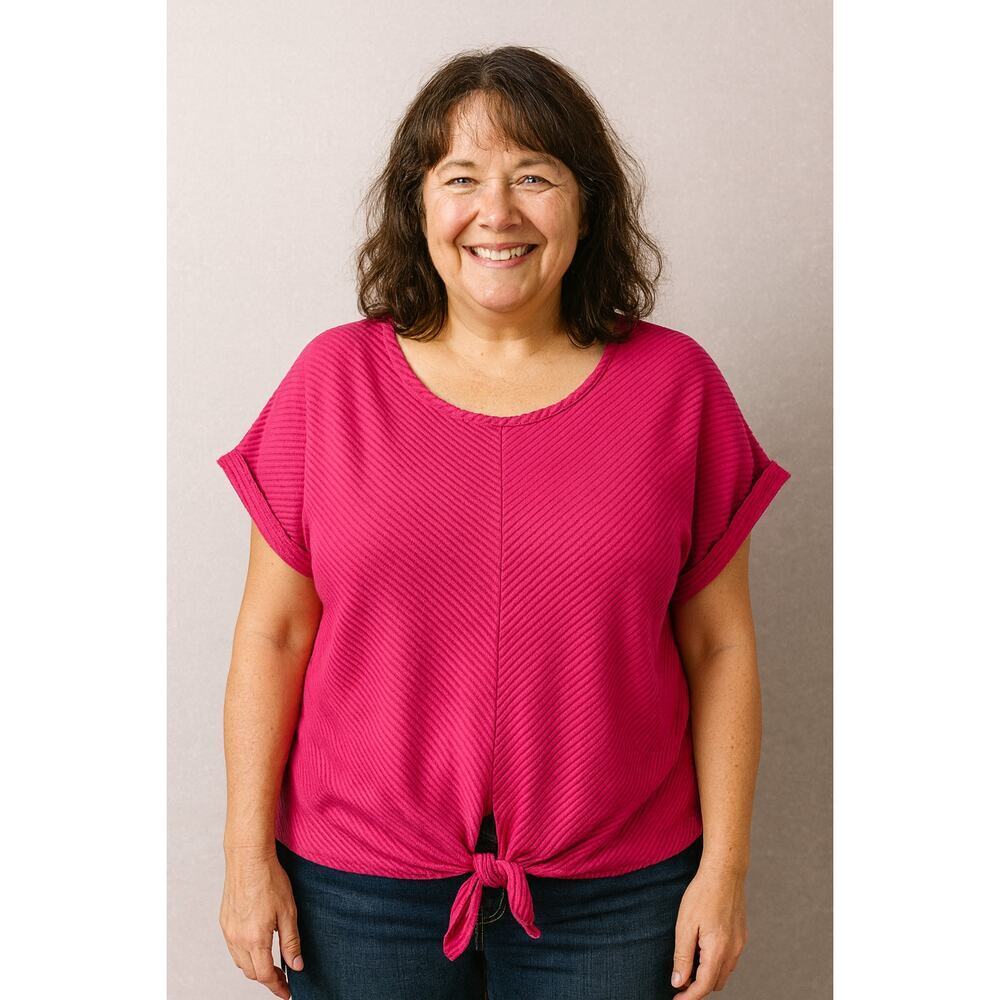 W5 hot pink textured slouchy tue front summer casual comfort girly EUC XL top